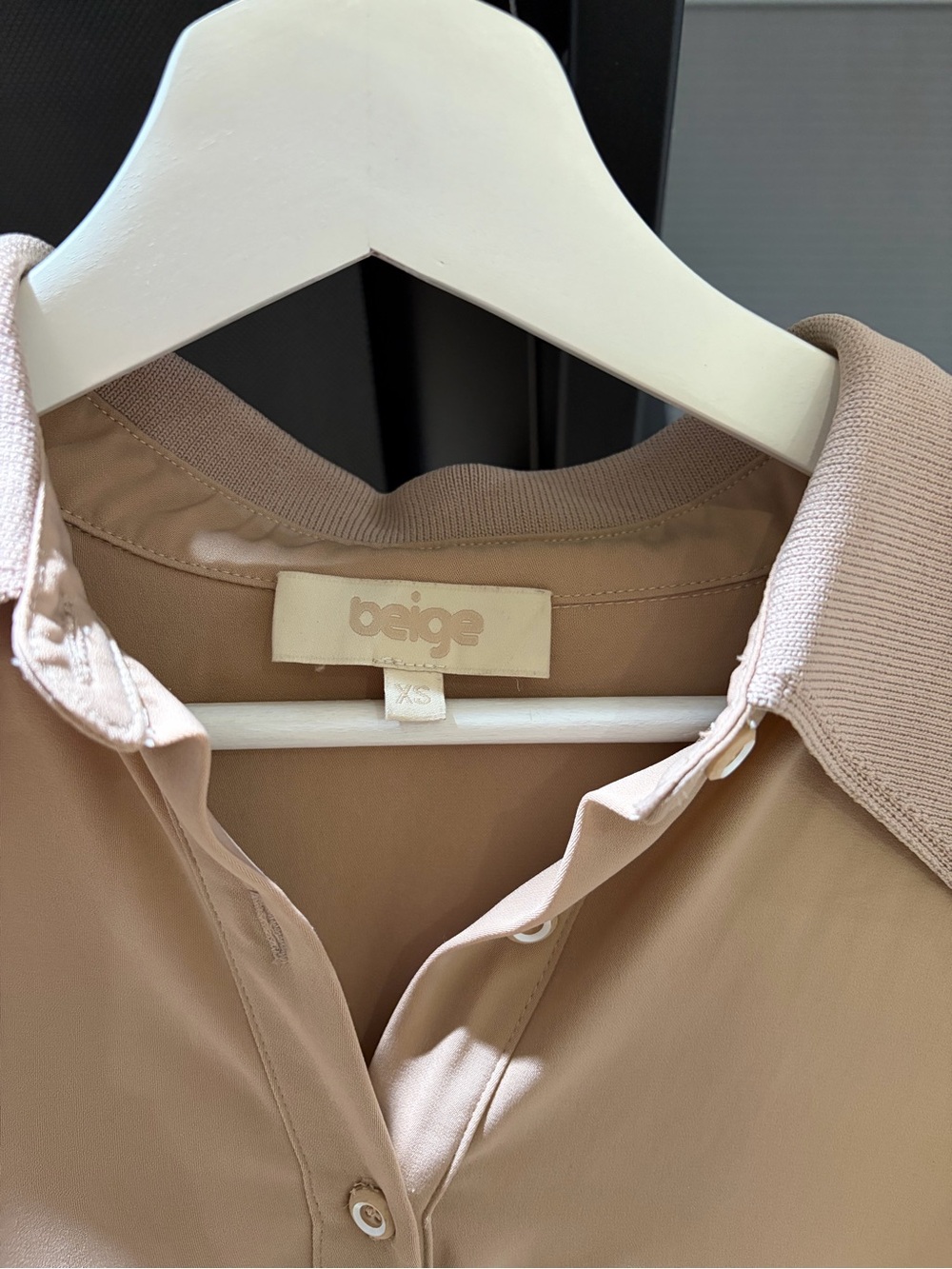 Beige Button-Front Long Sleeve Shirt Dress - Picture 2 of 3